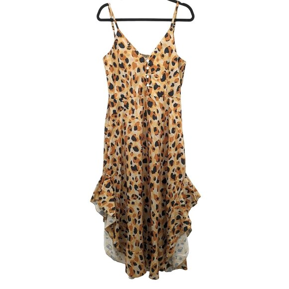 Anna Kaci Leopard Print Ruffle Midi Dress Women Size M Asymmetric Boho Glam Y2K - Picture 1 of 11